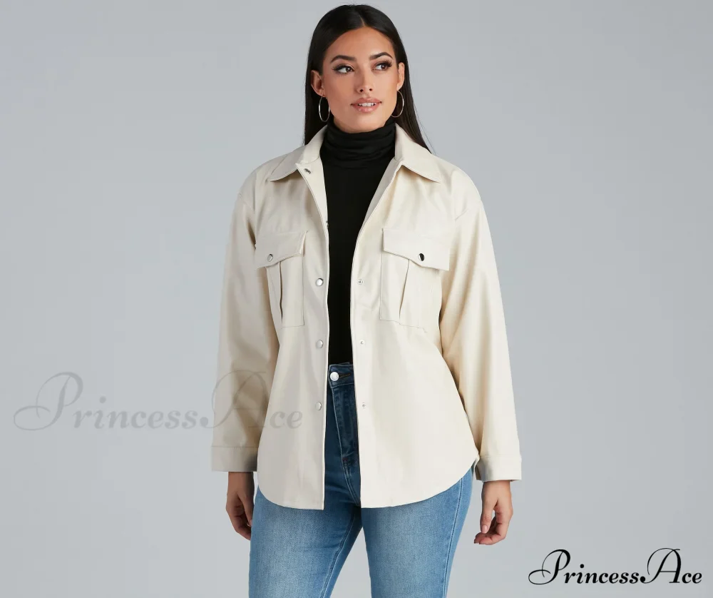 Sleek Trends Faux Leather Tie-Waist Shirt Jacket - Image 5