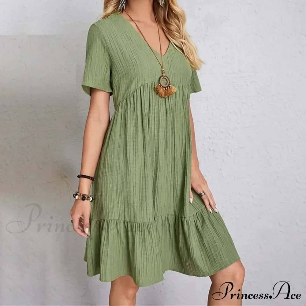 Casual Ruffle V Neck Midi Shift Dress for Women - Image 5