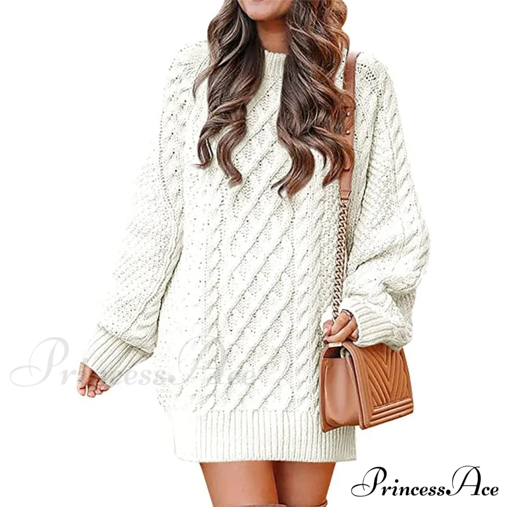 Women's Crewneck Cable Knit Chunky Pullover Sweater Dress - Image 13