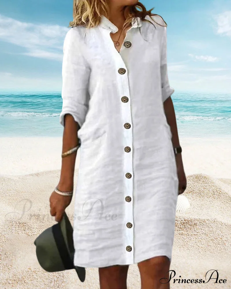 Button dress in solid color