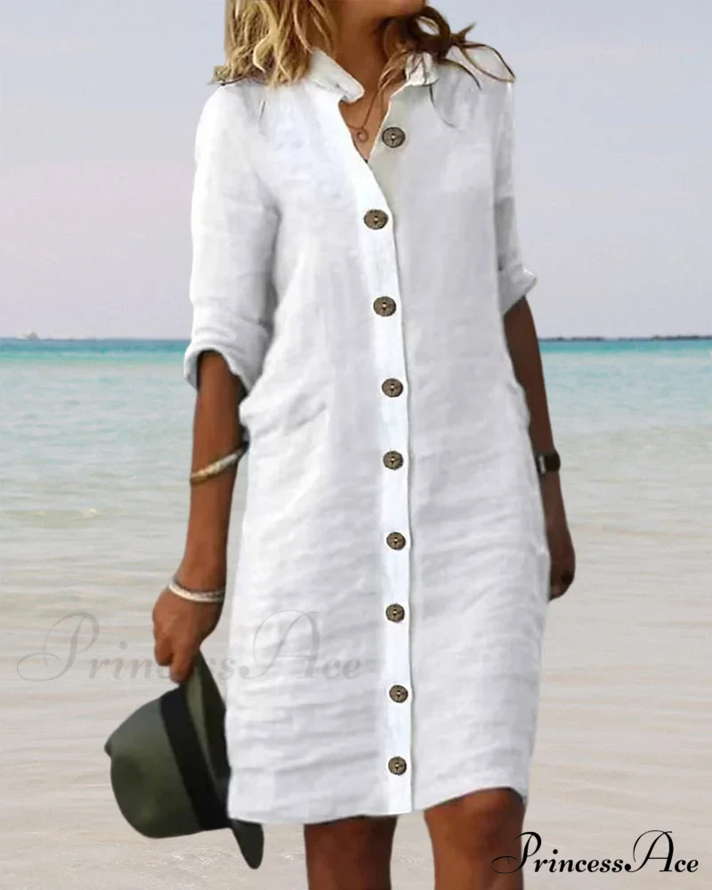 Button dress in solid color - Image 4