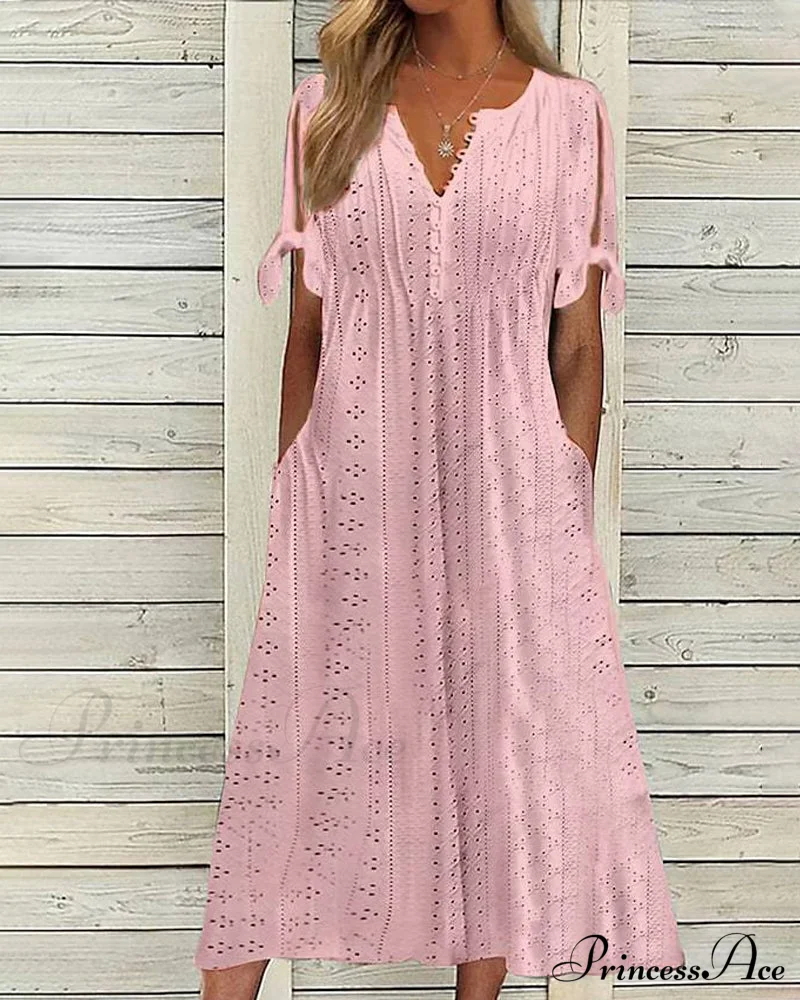 V-neck solid color dress - Image 2