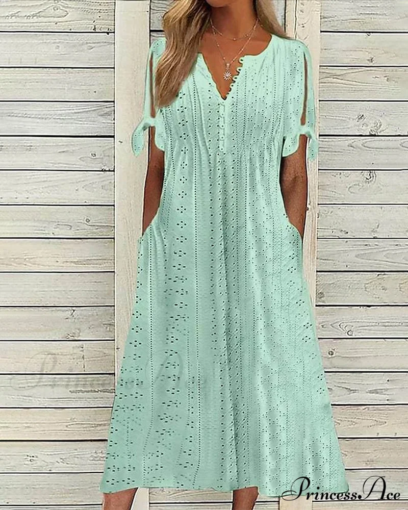 V-neck solid color dress - Image 4