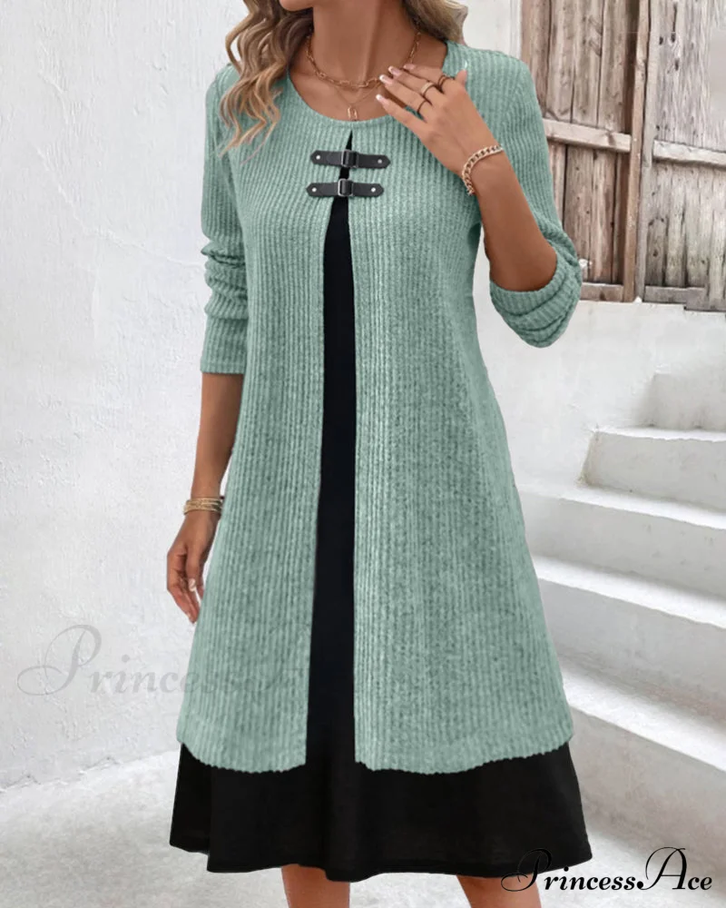 Ribbed Patchwork Long Sleeve Dress - Image 5