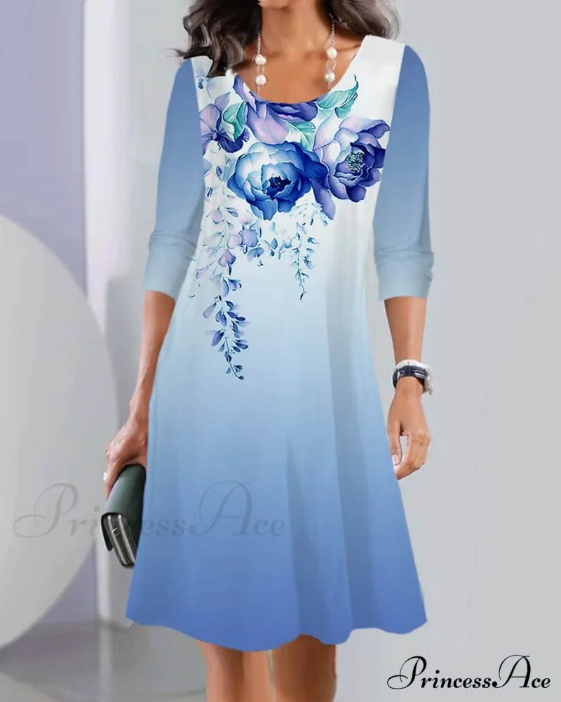 Printed Long Sleeve Crew Neck Dress - Image 2