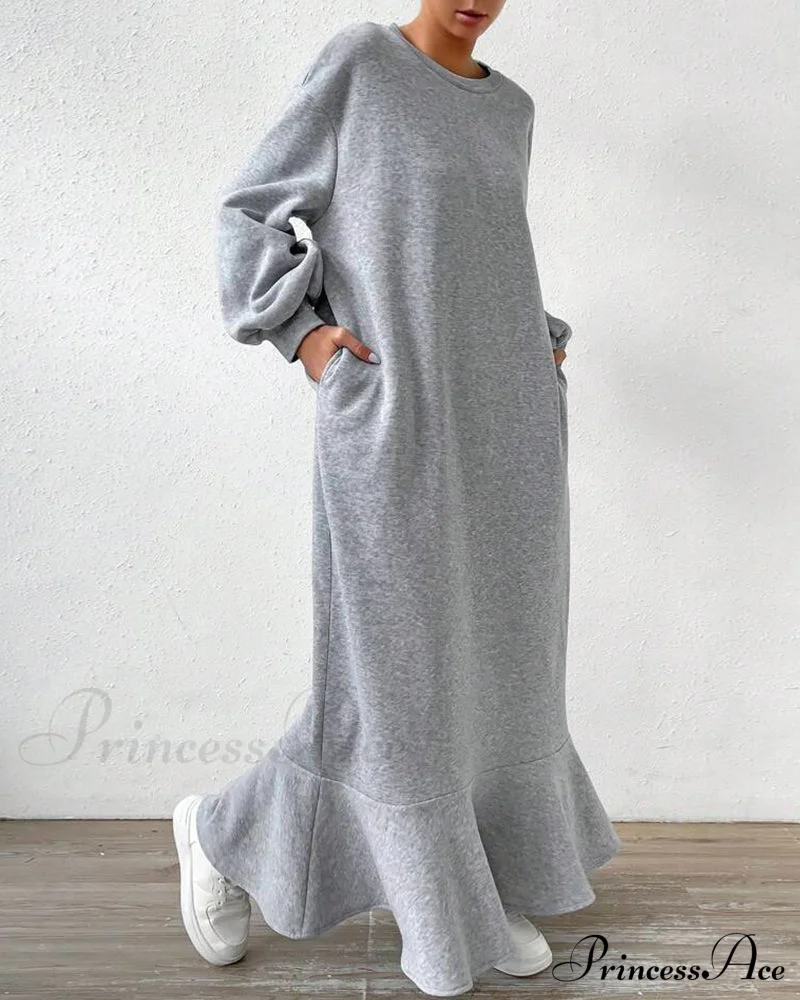 Long Sleeve Dress with Loose Pocket - Image 3