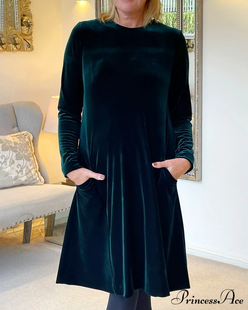 Velvet Round Neck Dress - Image 2