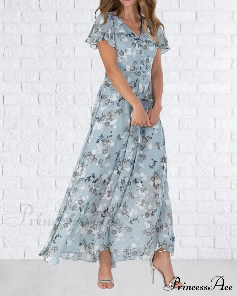 Floral Print Short Sleeve Long Dress - Image 6
