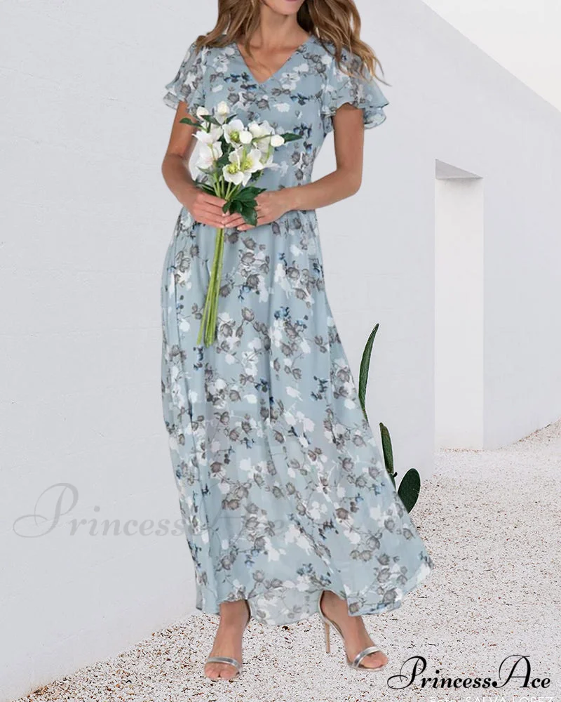 Floral Print Short Sleeve Long Dress - Image 7
