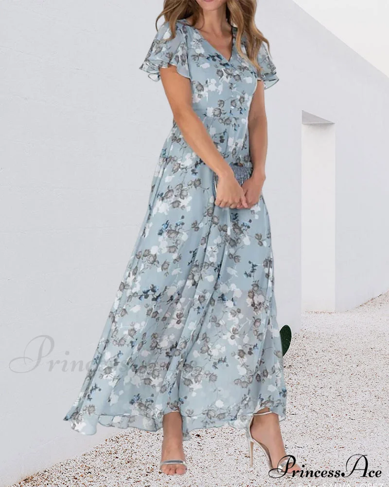 Floral Print Short Sleeve Long Dress - Image 8