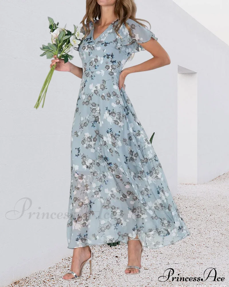 Floral Print Short Sleeve Long Dress - Image 9