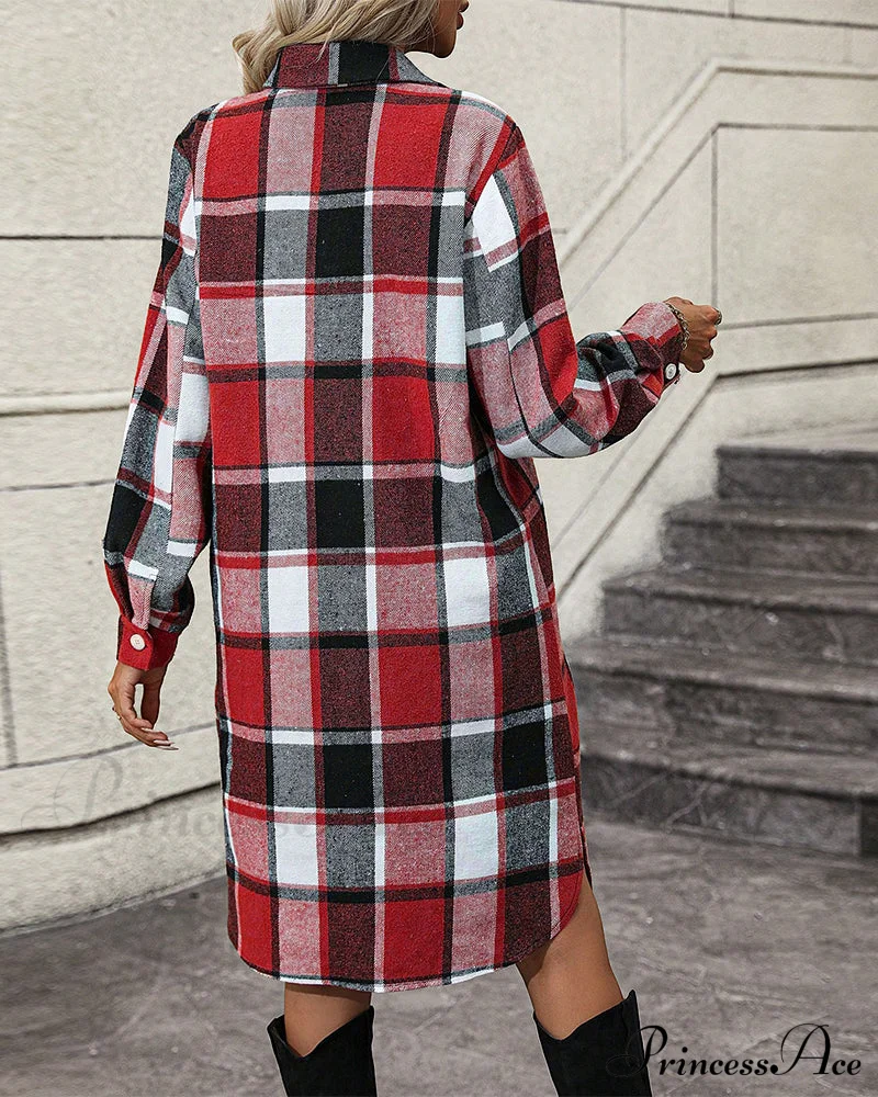 Plaid Shift Dress with Lapel - Image 7