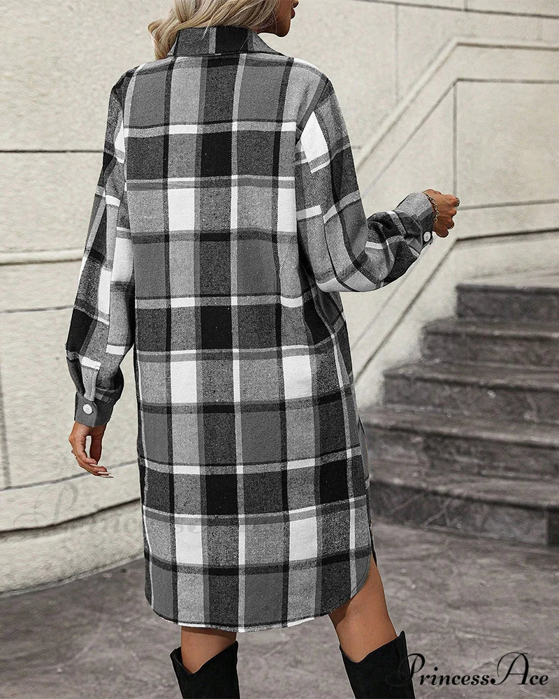 Plaid Shift Dress with Lapel - Image 8