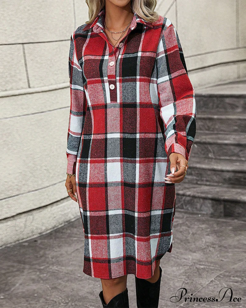 Plaid Shift Dress with Lapel - Image 9