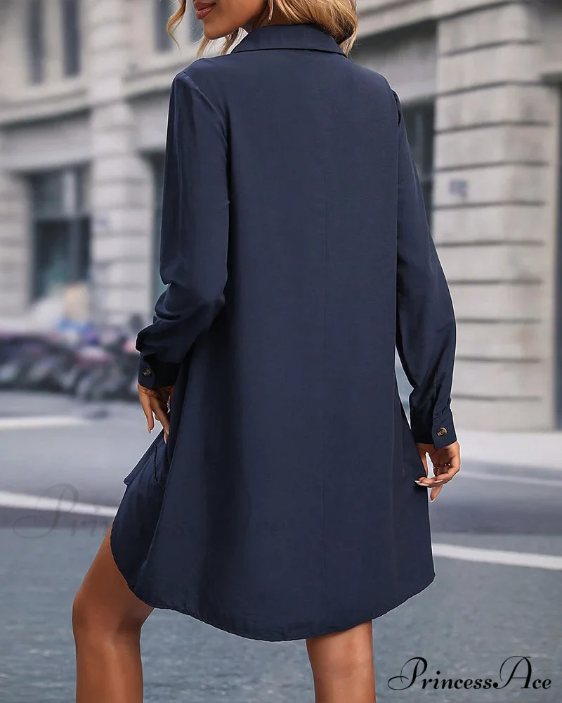 Elegant Solid Color Shirt Dress - Image 2