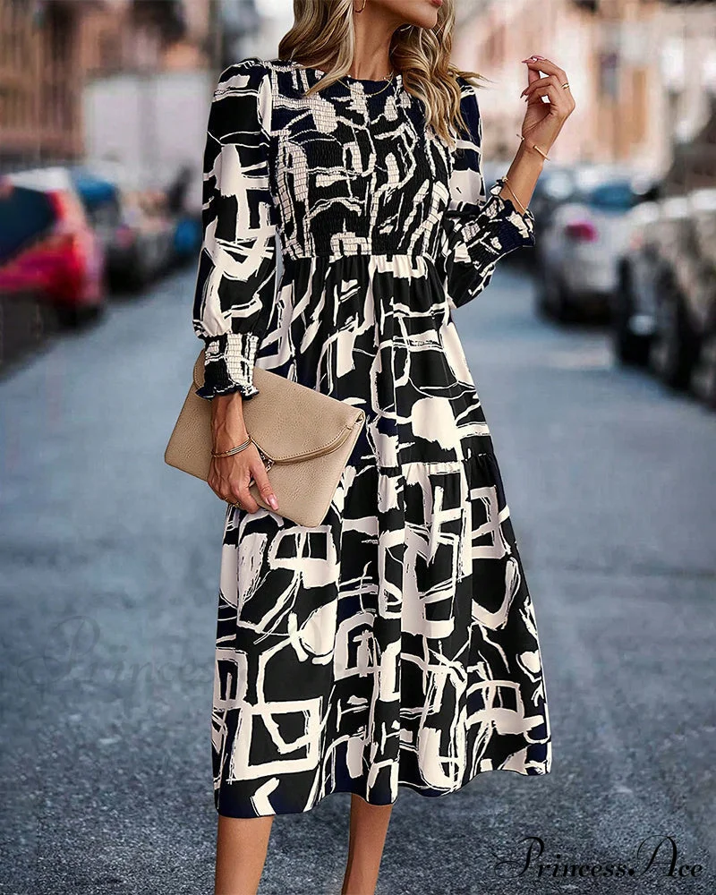 Printed dress with gathering