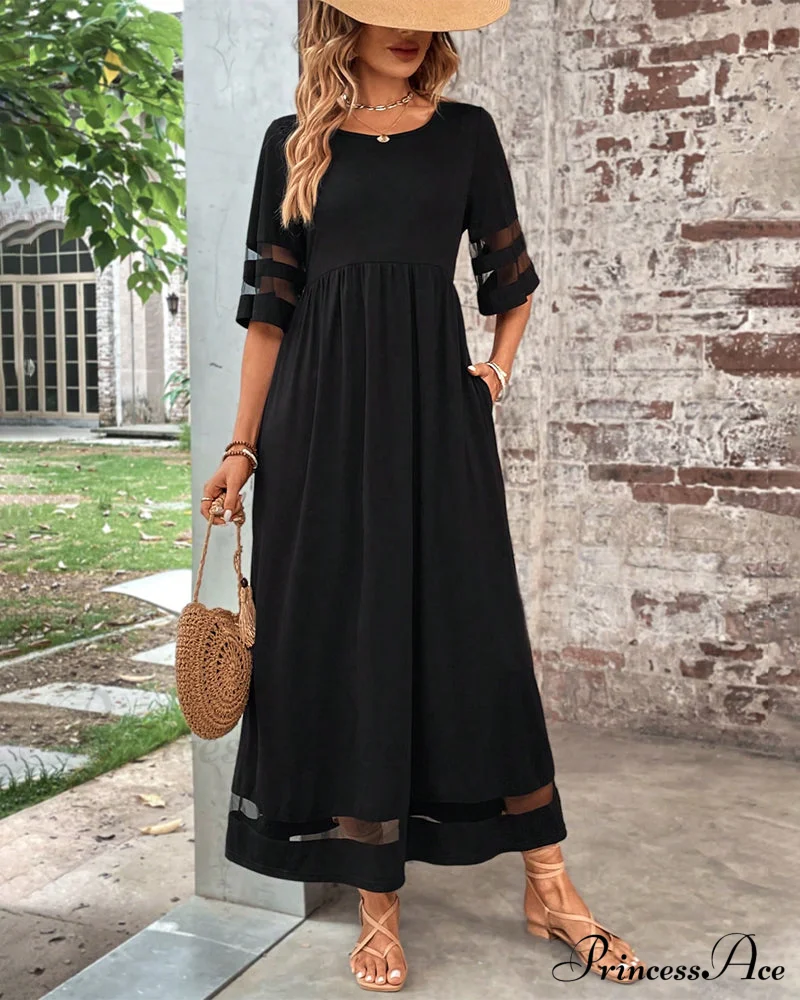 Elegant Mid-Sleeve Crew Neck Dress