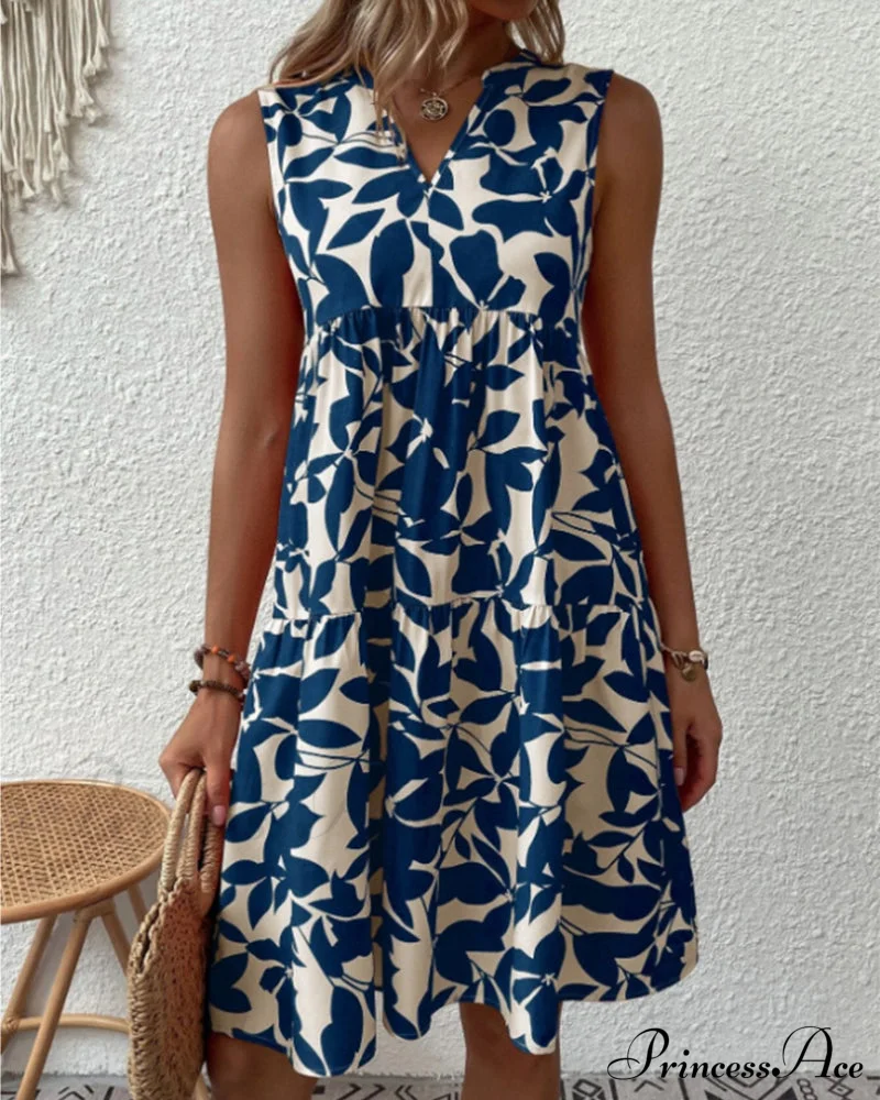 Sleeveless Dress with Leaves Print - Image 8