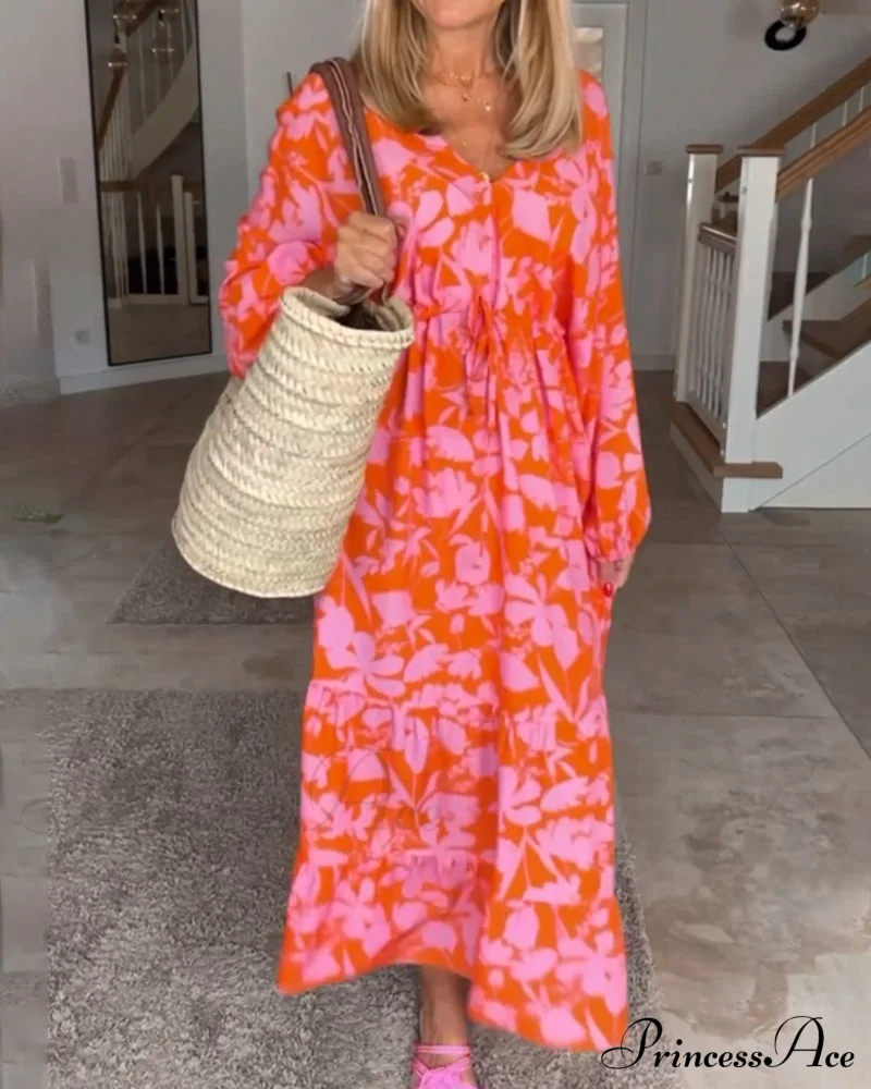 Long Sleeve Dress with Floral Print - Image 5