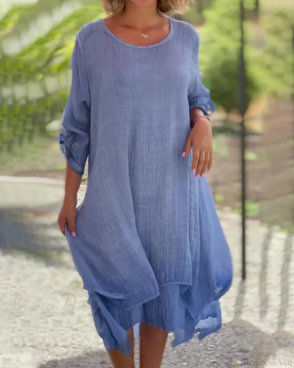 Asymmetrical Midi Dress with Round Neck - Image 2