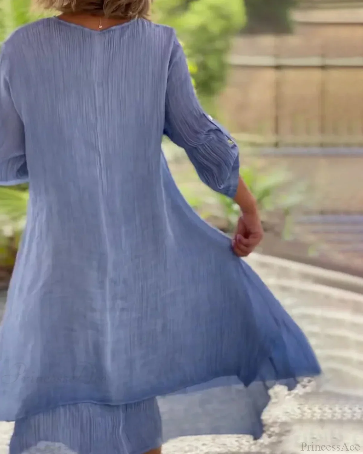 Asymmetrical Midi Dress with Round Neck - Image 3