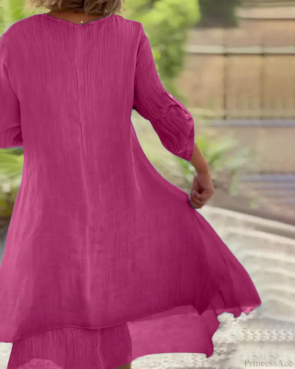 Asymmetrical Midi Dress with Round Neck - Image 5