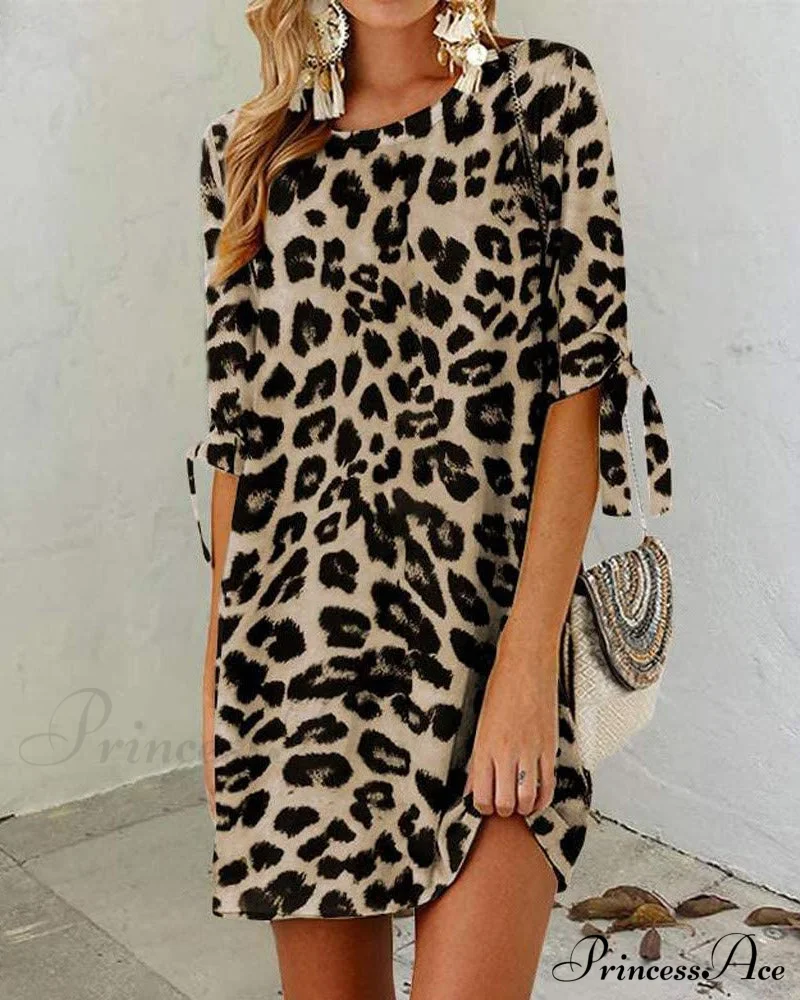 Leopard Print Round Neck Dress