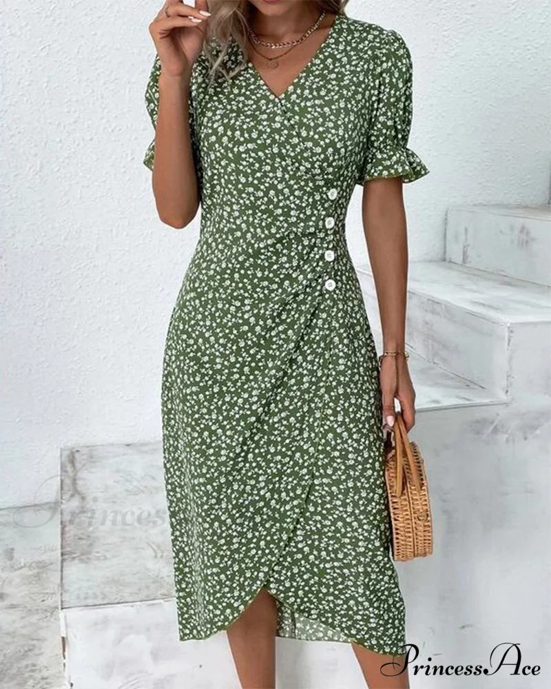 Floral button short sleeve dress