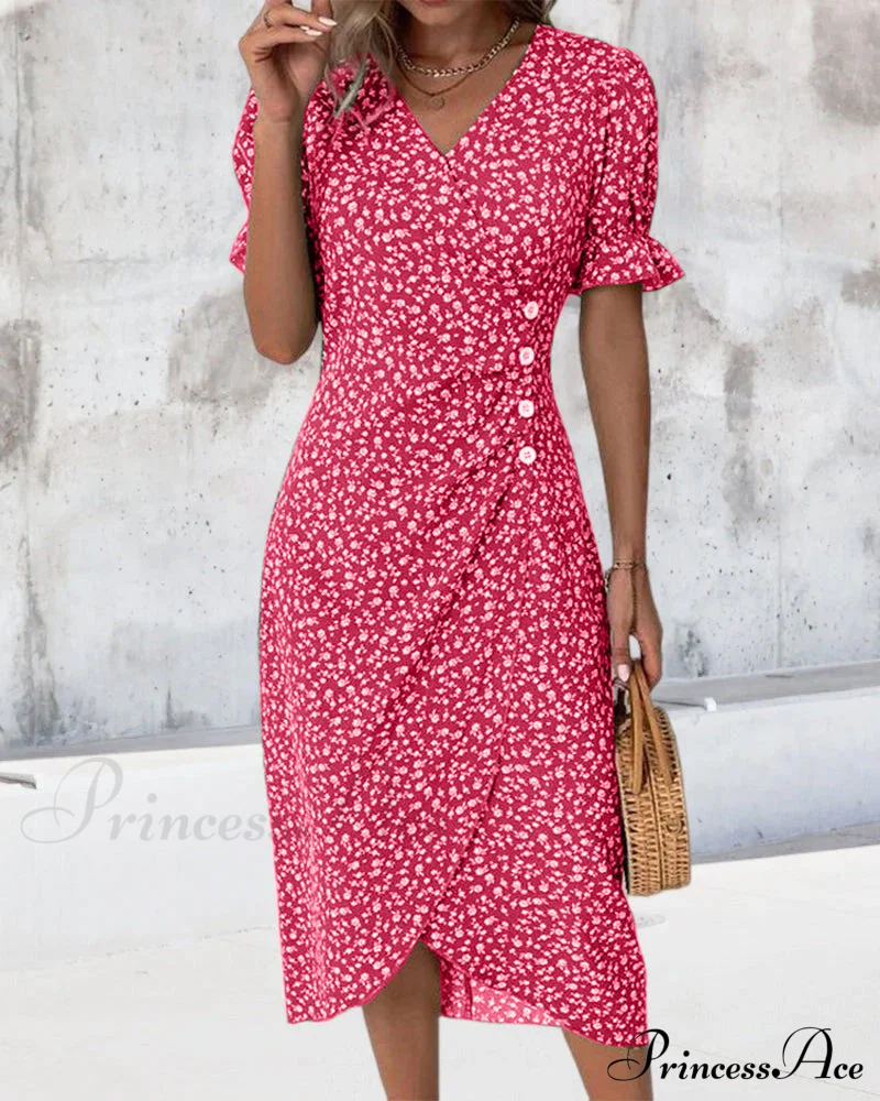 Floral button short sleeve dress - Image 14