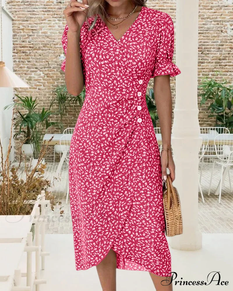 Floral button short sleeve dress - Image 17