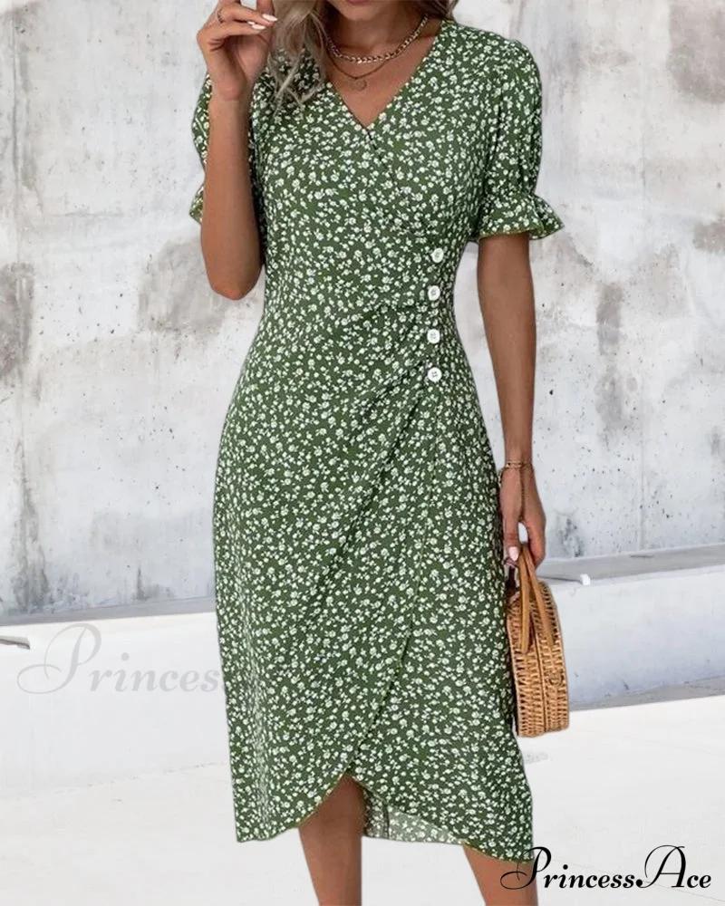 Floral button short sleeve dress - Image 6