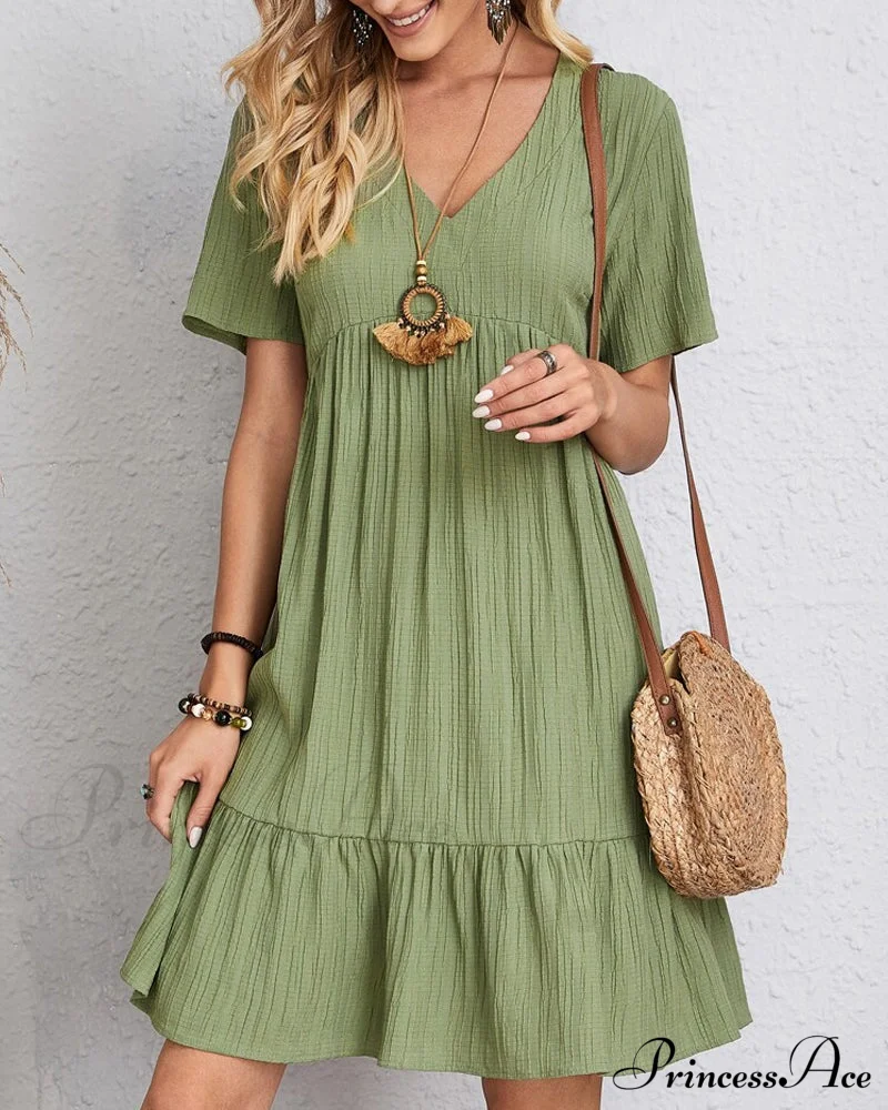 Short Sleeve Solid Color Dress