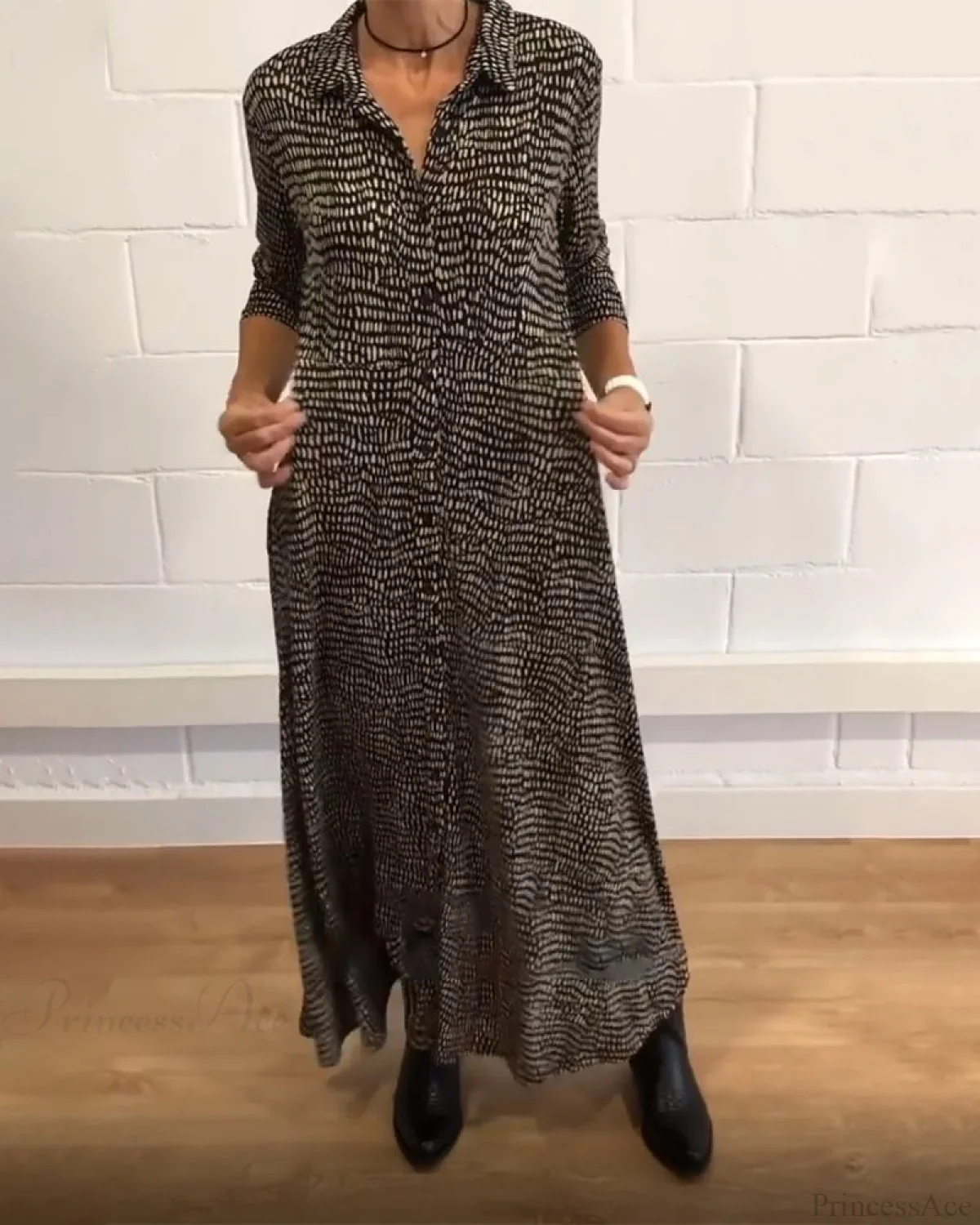 Lapel pocket dress with printed design Casual Dress - Image 3