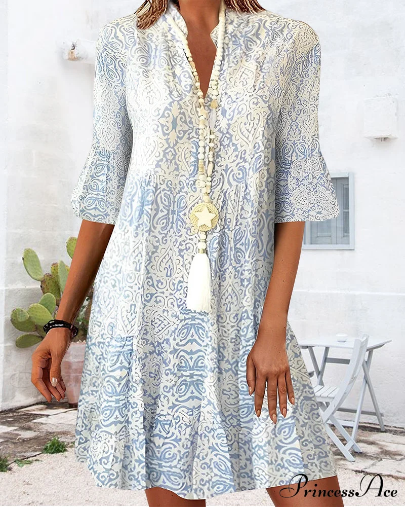 Elegant Dress with Printed Half-Sleeves Casual Dress