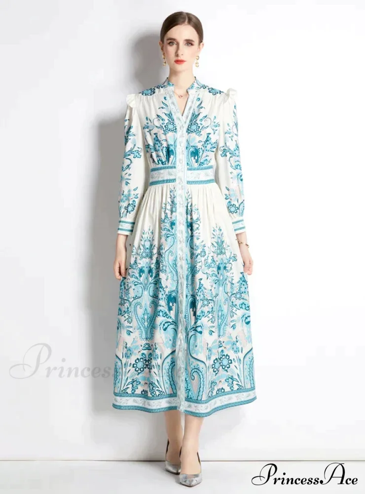 Retro Palace Long Sleeve Slim Dress with Print - Image 5