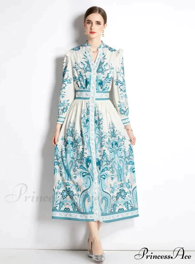 Retro Palace Long Sleeve Slim Dress with Print - Image 6