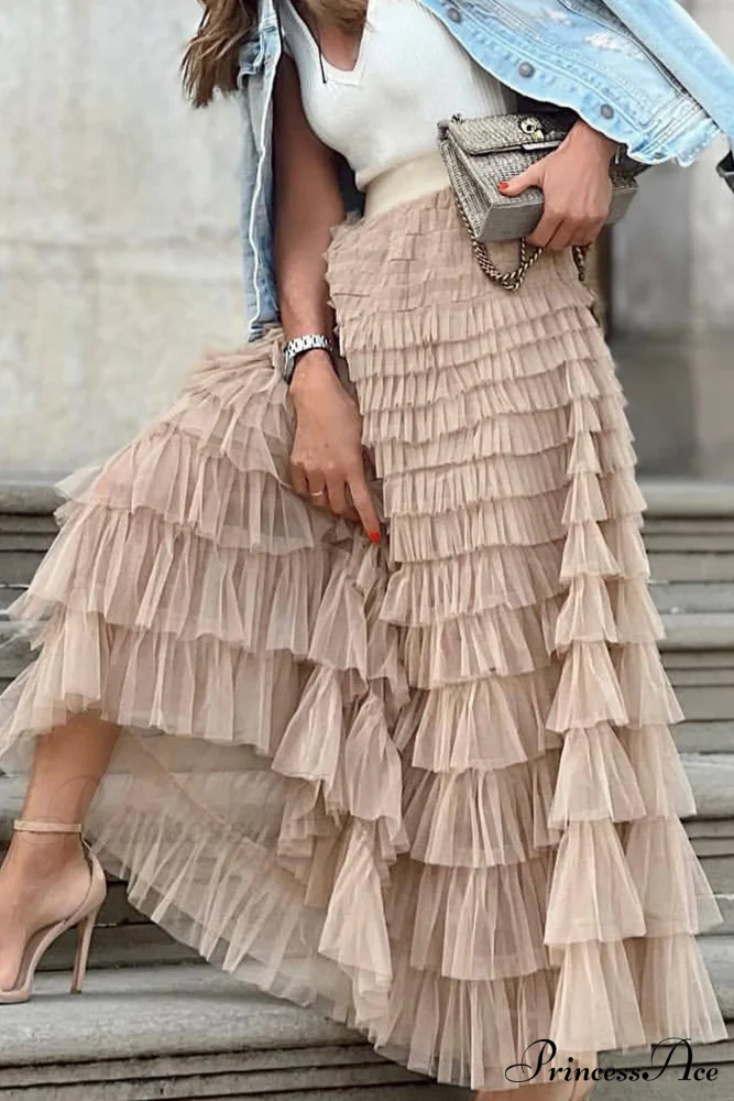 A-line Tiered Mesh Skirt - Image 4
