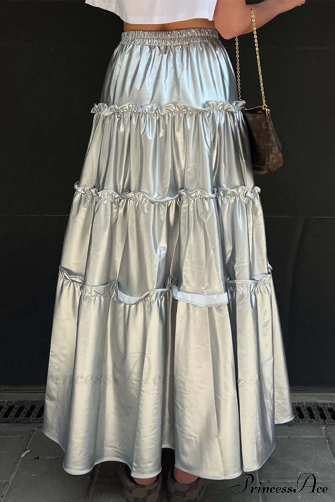 Shiny Ruched Layered Skirt - Image 2