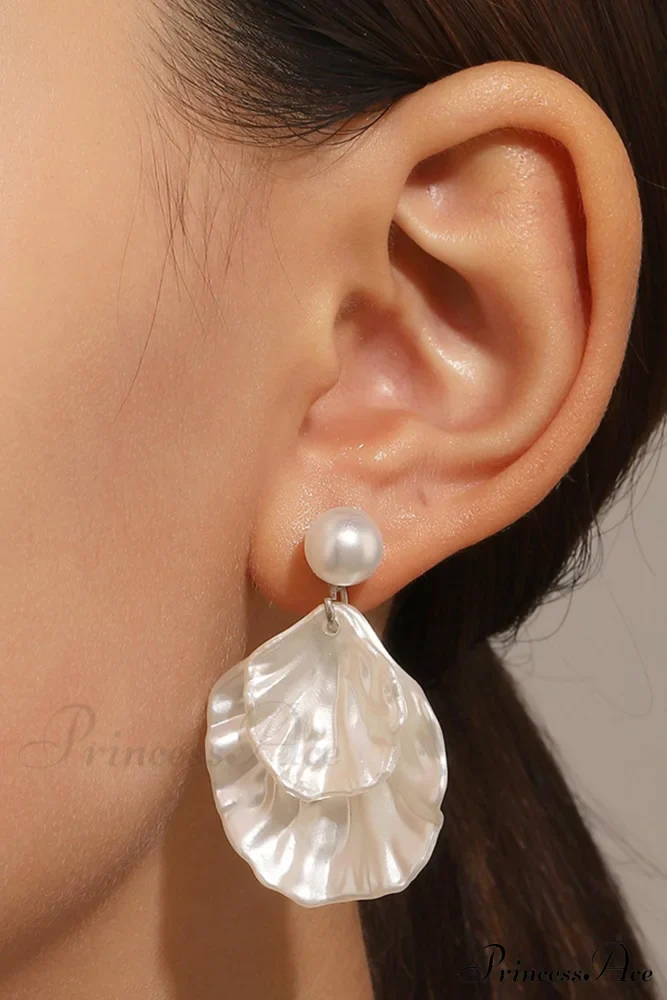 Resin Shell Earrings with Pearl Accent - Image 3