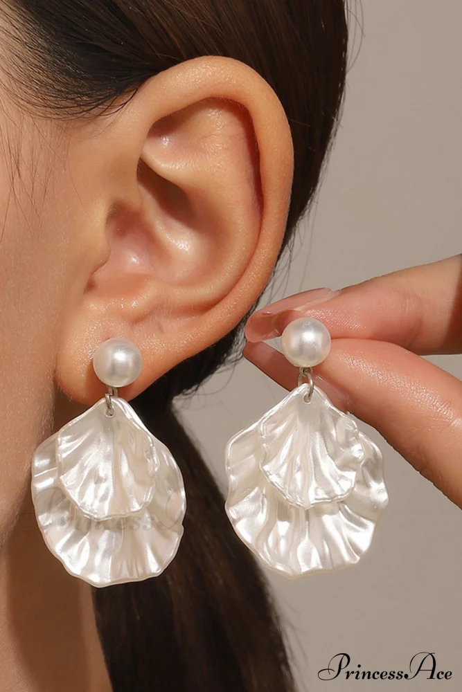 Resin Shell Earrings with Pearl Accent - Image 4