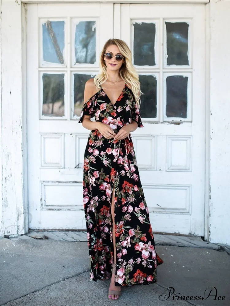 Spaghetti-Neck V-Neck Maxi Dress with Print - Image 5