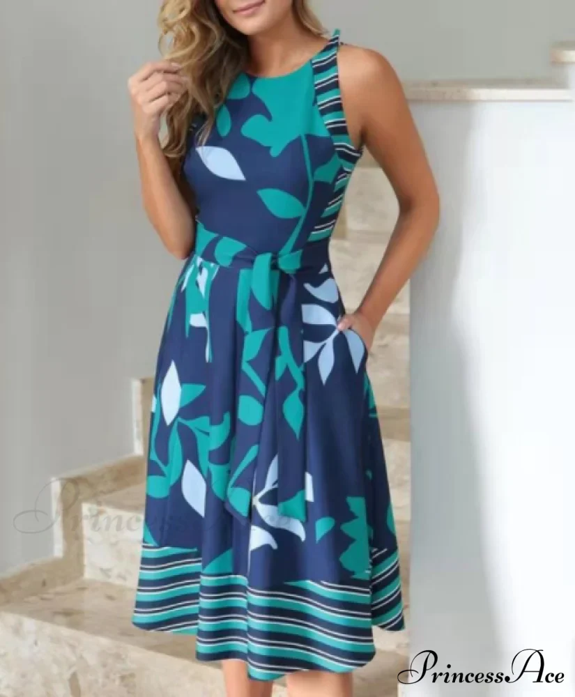 Pocket Design Belted Sleeveless Summer Dress