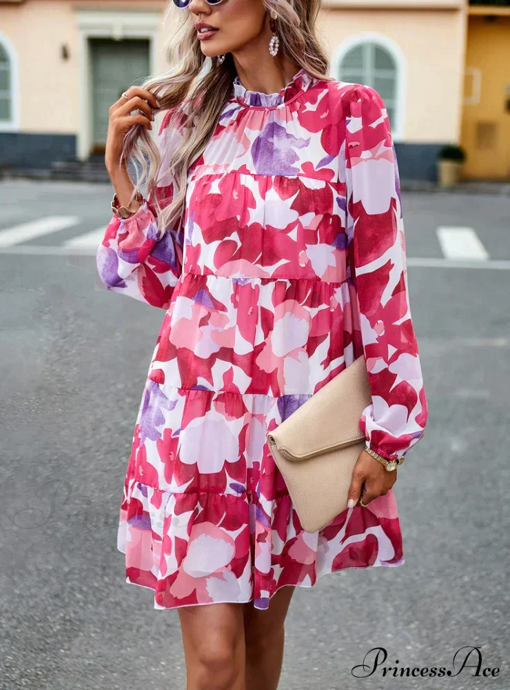 Long-Sleeved Short Dress with Print - Image 7