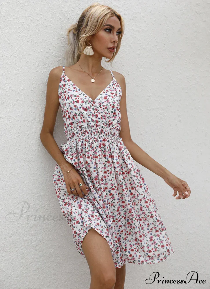 Sexy Suspenders V Neck Mini Skirt Casual Summer Floral Print Dress