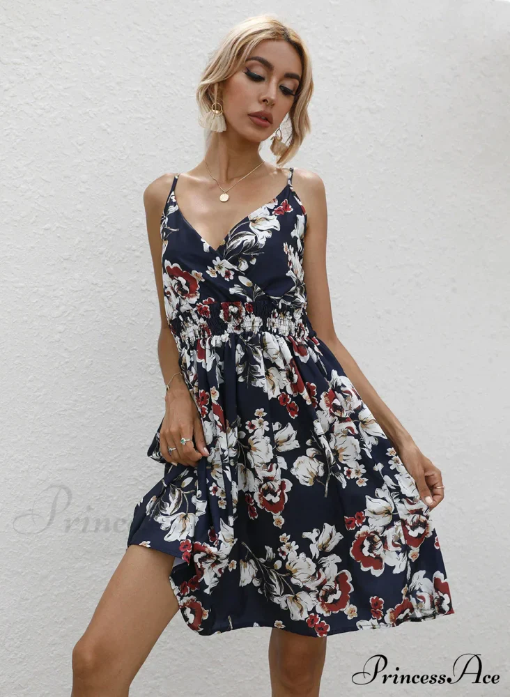 Sexy Suspenders V Neck Mini Skirt Casual Summer Floral Print Dress - Image 11