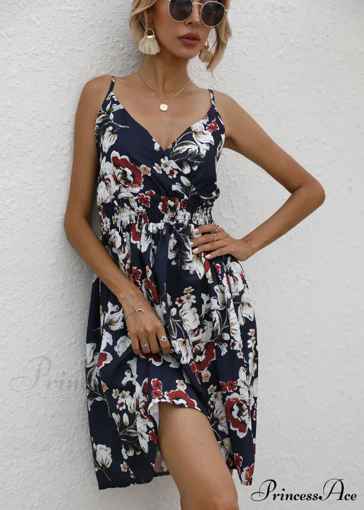 Sexy Suspenders V Neck Mini Skirt Casual Summer Floral Print Dress - Image 14