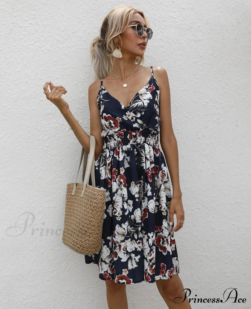 Sexy Suspenders V Neck Mini Skirt Casual Summer Floral Print Dress - Image 15