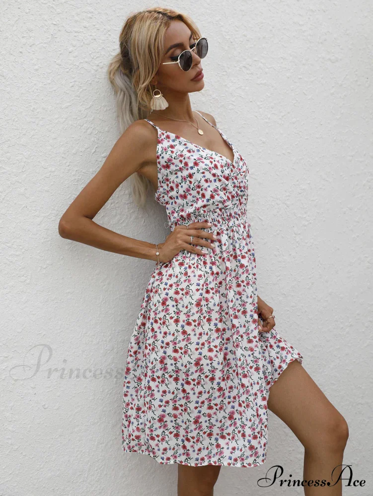Sexy Suspenders V Neck Mini Skirt Casual Summer Floral Print Dress - Image 3
