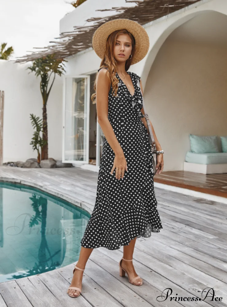 Spaghetti Strap Dress - Medium Long Dot Pattern - Image 9
