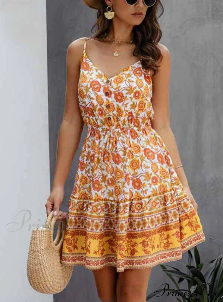 Lossky Summer Women's Cotton Mini Sundress with Button Detail